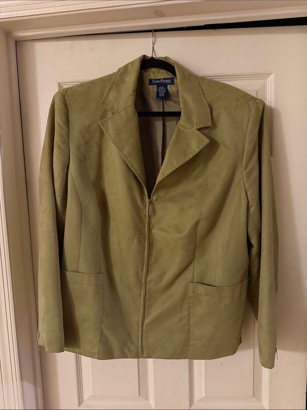 Ellen Tracy Olive Green Leather Zip Front Jacket